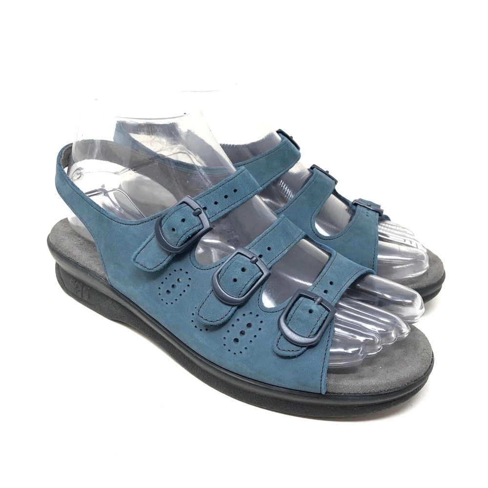 SAS Womens 6.5 W Mystic Sandals Blue Nubuck Leather Comfort Buckle Strappy Shoes